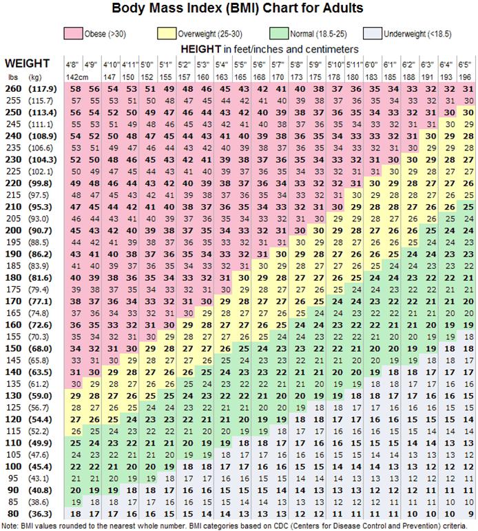 Ideal Bmi Chart For